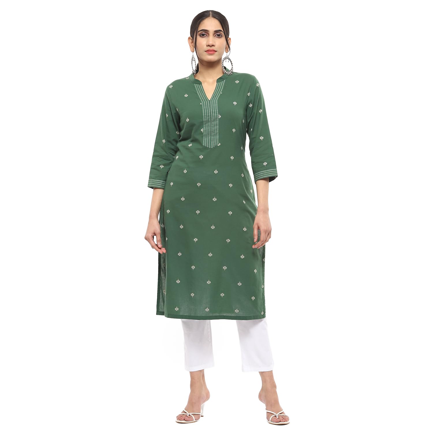 Rangriti Green Cotton Staight Kurta for Women in green