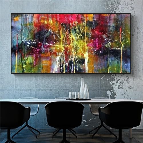 Peinture à l'huile abstraite colorée 80x160 cm LSYALUCK avec cadre intérieur