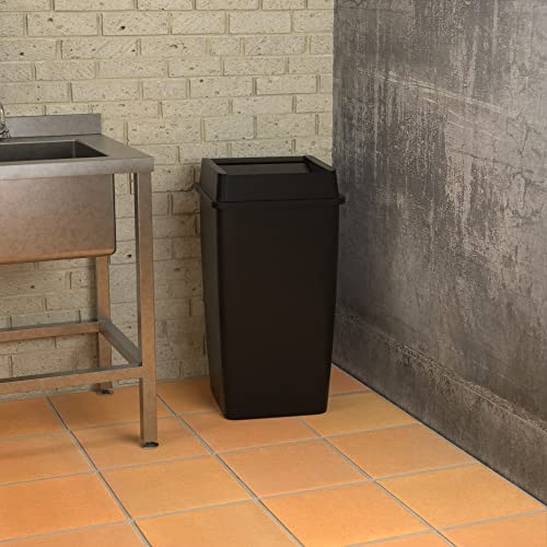 Image of 50 Gallon Black Square Commercial Trash Can with Lid