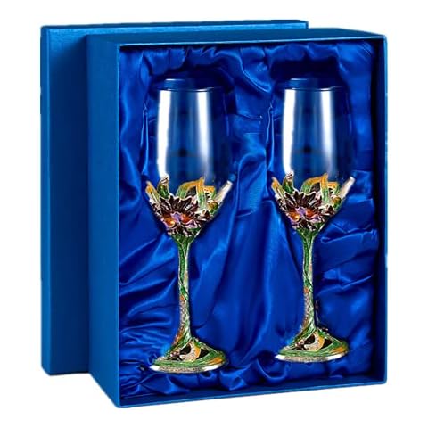 Crystal Wine Glasses with Enamels Floral Decor (Green, Set of 2) Cover