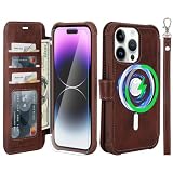 Picture of VANAVAGY Compatible for iPhone 14 Pro Max Wallet Case for Magsafe Wireless Charging, PU Leather Flip Folio Phone Case with Wrist Strap RFID Blocking Card Holder Screen Protector,Brown