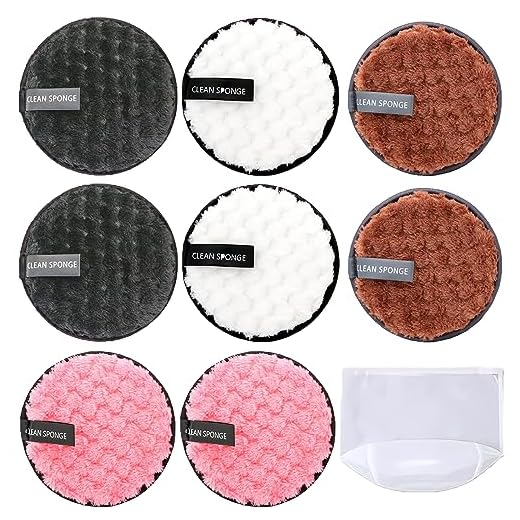 Paquete De 8 algodones desmaquillantes Lavables, Esponjas De AlgodóN OrgáNico Desmaquillante, Con bolsa de limpieza, Limpieza de doble cara, Reutilizable, Para Desmaquillador De Limpieza Facial