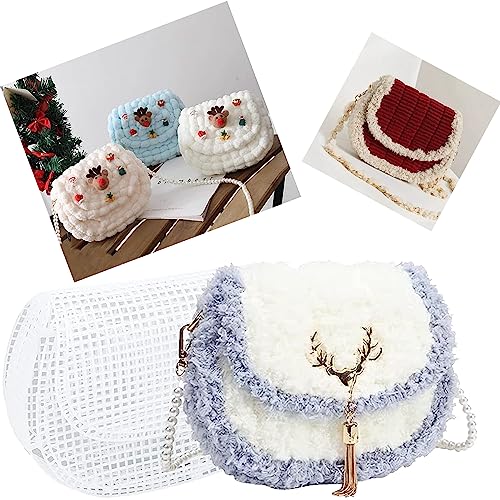 Image of Allazone 37 PCS Clear Mesh Canvas Sheets for Embroidery, Mesh Sheets with 2 Color Acrylic Yarn for DIY Sewing Bag