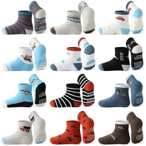 Yunguui 12 Pairs Non-Slip Cotton Socks for Girls and Boys 1-5 Years, 12 Pack 9, 1-3 anni
