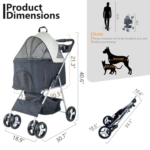 Foldable-3-in-1-Pet-Stroller-for-Medium-Dogs-up-to-33-lbs-Multifunctional-Lightweight-Dog-Stroller-with-Detachable-Carrier-Easy-One-Hand-Fold-Ideal-for-Dogs-CatsBlack