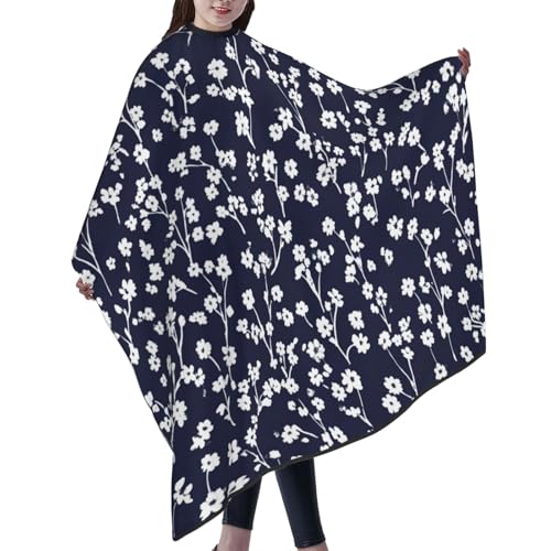 Delantal de peluquería azul marino ajustable con estampado floral 4