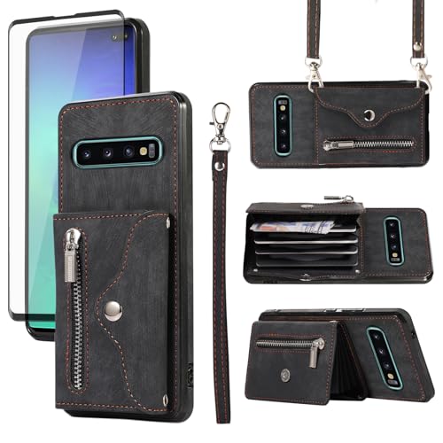 Étui Galaxy S10 Plus avec porte-cartes et verre trempé pour des déplacements sereins