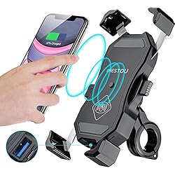 Soporte Movil Moto Carga Inalambrica iMESTOU Soporte de Teléfono Inalámbrico/USB para Motocicletas QC3.0 Soporte de Móvil para Manillar/Espejo Trasero Carga Rápida para Teléfonos Móviles de 3.5´´-6.8