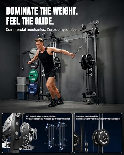 Image of Mikolo Folding Squat Rack, Wall Mounted Power Rack with Cable Crossover Machine & LAT Pull Down, Functional Trainer with 5 Adjustable Function Modes, Home Gym Package