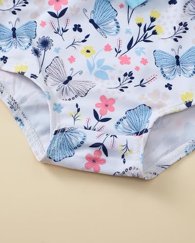 Image of Toddler Girl Swimsuit Baby Girl Bathing Suit Long Sleeve Floral Zipper One-Piece Rash Guard Swimsuit with Hat