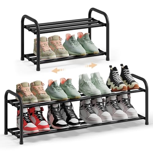 SONGMICS Étagère à Chaussures Extensible, Porte Chaussures, Étagères Réglables, Chaque Niveau Supporte 10 kg, pour Entrée, Dressing, Salon, 2 Niveaux,...