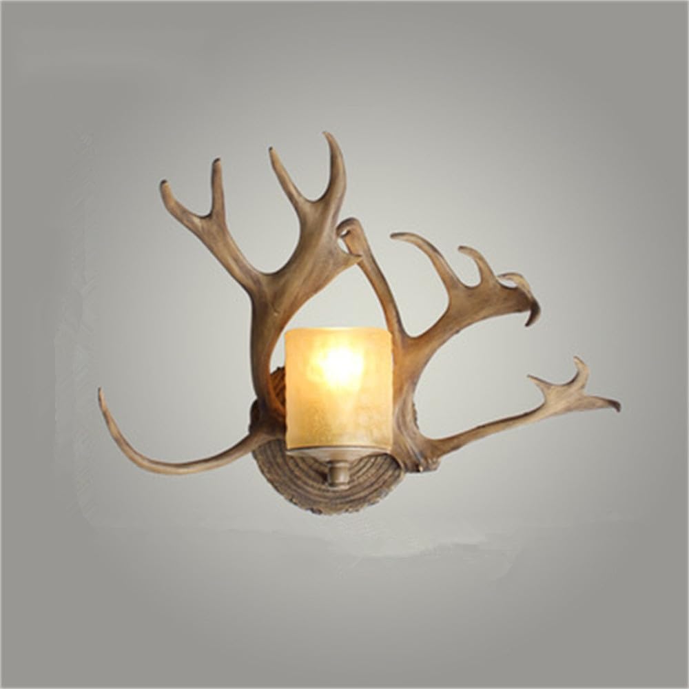 KXEcoLife American Retro Antlers Wall Lamp LED Personality Creative Living Room Restaurant Bedroom Villa Clothing Store Cafe Bar Log Cabin Aisle Light (Style 12)