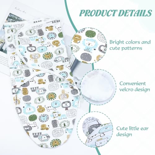 Image of Cinaci 2 Pieces Adjustable Soft Cotton Baby Swaddle Sleep Sacks Hats Newborn Nursery Caps Beanies Bonnets Swaddle Blanket Wraps for Baby Girls Boys Infants Newborns (2PCS S10)