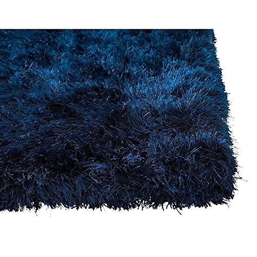 Image of Carpet for Living Room, 4x4 (Round) Feet Blue Solid Plain Modern Polyster Luster Shaggy Ultra Thick and Pluffy Soft Shag Area Rug for Your Bedroom, Kid Room, Office and Home