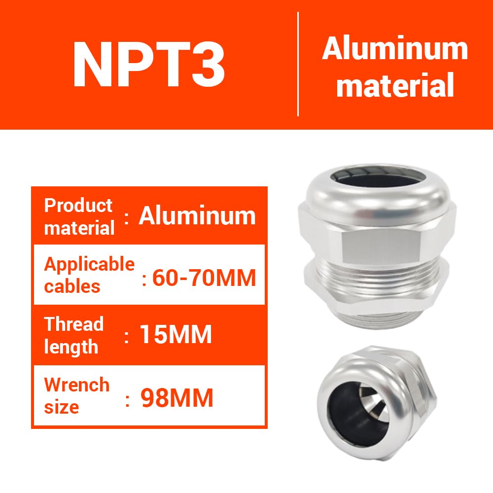 Dławiki kablowe ze stali nierdzewnej, 2 szt. Dławik kablowy NPT1, 18-25 mm, stop aluminium, ekranowanie elektromagnetyczne IP68(NPT3(60-70))