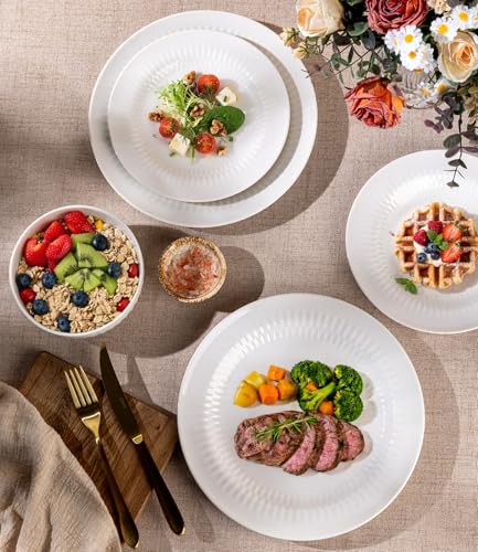 Image of LeRatio Ceramic Dinnerware Sets for 6,Porcelain Plates and Bowls Sets,Handmade Reactive Glaze Dishes Set, Oven&Dishwasher & Microwave Safe,Service for 6