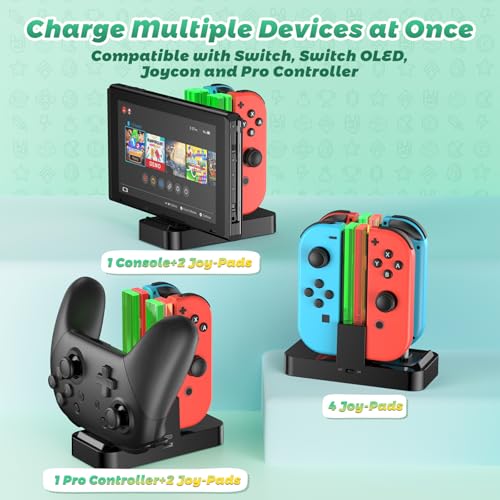 Image of FastSnail Controller Charger for Nintendo Switch & OLED Model for Joycon, Charging Dock Station for Joy con and Pro Controller with Charger Indicator & Type C Cable for Joycon 1 Controller Black