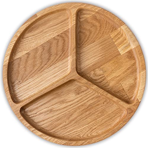 Image of Portion Control Plate 10 inch - Compartment Plates with Dividers for Adults 3 Section Dish - Wooden Plate with Dividers for Adults - Section Plates from Oak