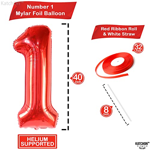 Image of Katchon, 40 Inch Red Number 1 Balloon For 1st Birthday Decorations