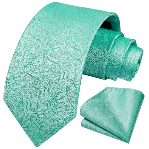 Image of HISDERN Extra Long Ties for Men Classic Floral Tie and Pocket Square Elegant Silk Necktie Handkerchief Set Wedding Party
