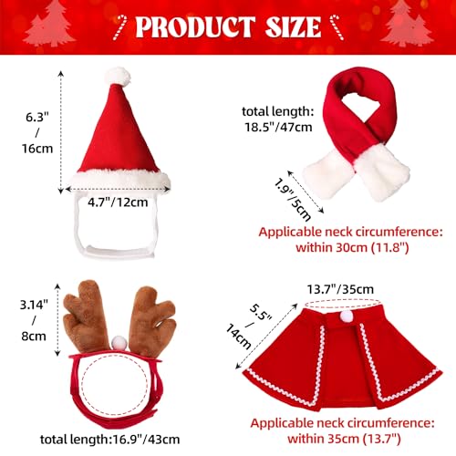 Disfraz Navidad para Perros Gatos, 4 Piezas Accesorios Ropa Navideño de Mascota Astas de Reno Diadema Sombrero de Santa Bufanda Manto, Regalo Collar Roja Disfraces Navideña para Perro Gato Pequeños 2 Disfraz Navidad para Perros Gatos, 4 Piezas Accesorios Ropa Navideño de Mascota Astas de Reno Diadema Sombrero de Santa Bufanda Manto, Regalo Collar Roja Disfraces Navideña para Perro Gato Pequeños