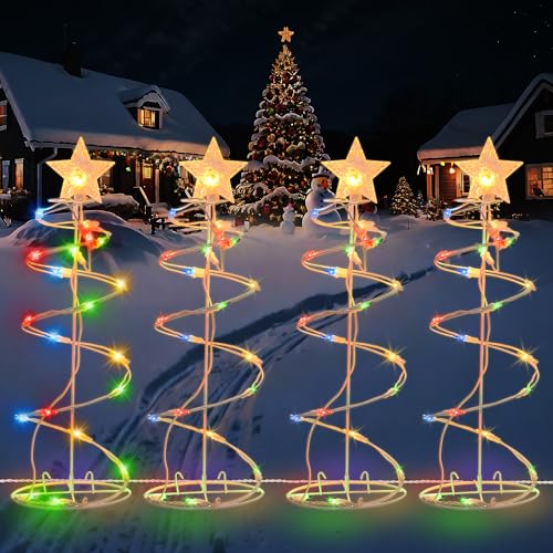 HEISOK Spiral Christmas Tree Outdoor - 4 Pack Spiral Christmas