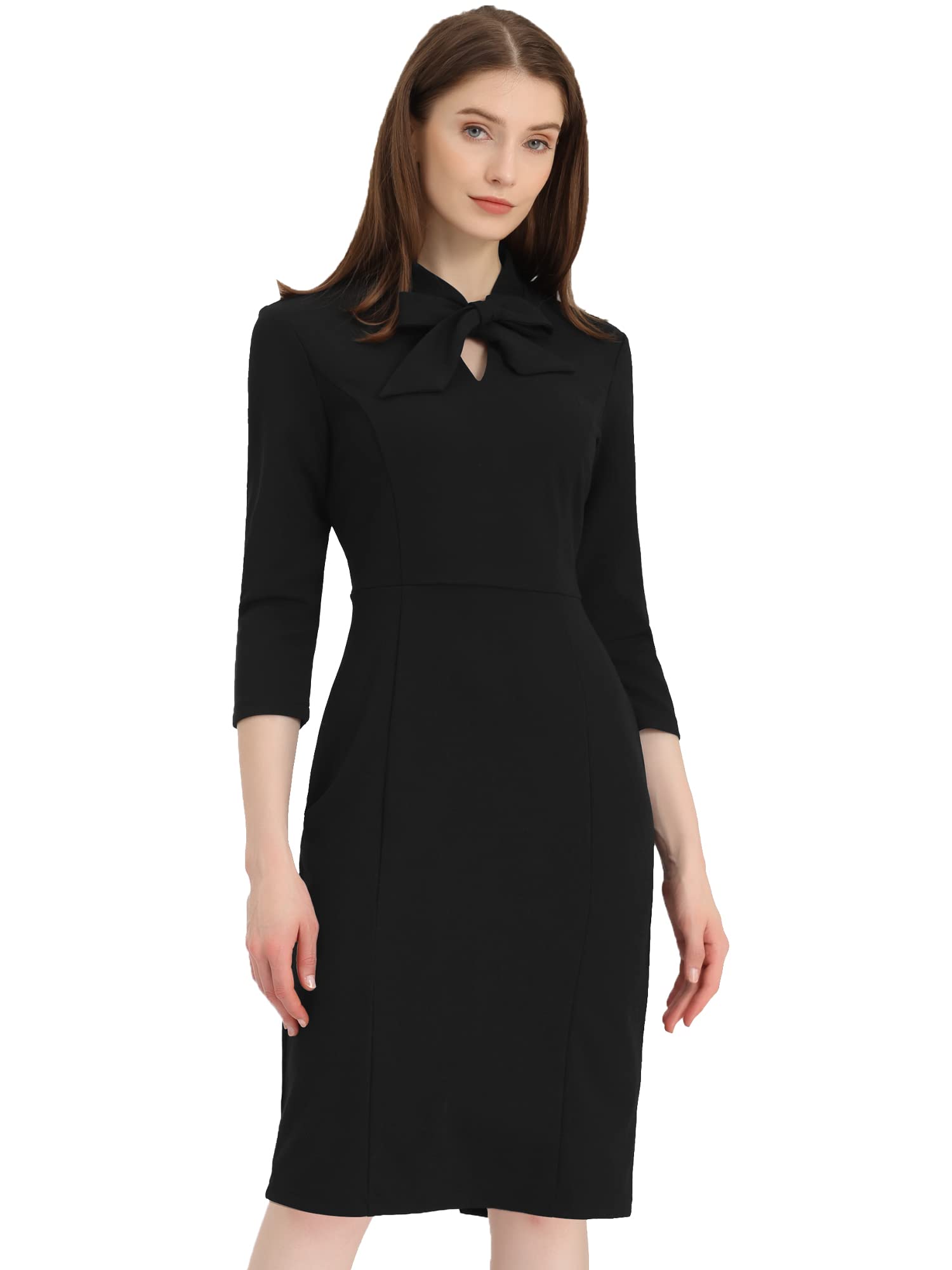 Allegra KSheath Dresses for Women's Bow Tie Front 3/4 Sleeve Work Bodycon Dress