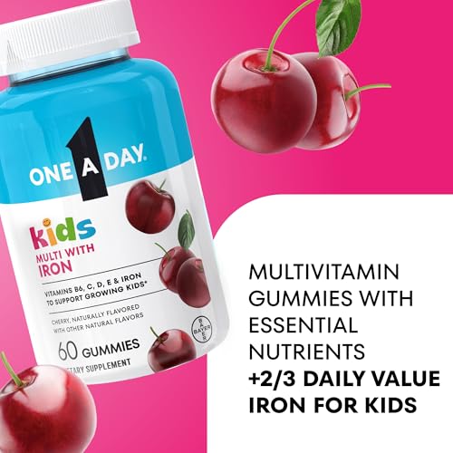 One A Day Kids Multivitamin with Iron Gummy, Vitamin D, Vitamin C, E, Zinc for Immune Support, Gummy Vitamins, Kids Multivitamin Gummies with Iron, Cherry Flavor, 60 Count (Packaging May Vary) - image 3