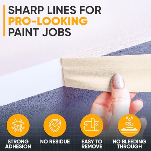 Image of 3 inch x 60 Yard Beige Paper Tape (Pack of 1) - Multi-Purpose Painter's Masking Tape for Home and Professional Use - for Painters, Construction, or DIY Crafts - Smooth and Easy Removal