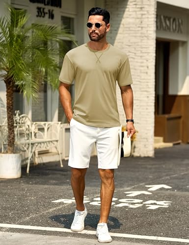 Cotrasen Men's T Shirts Cotton Drop Shoulder Short Sleeve Shirts for Men Casual Soft Comfort Loose Fit Mens Summer Tee Shirts