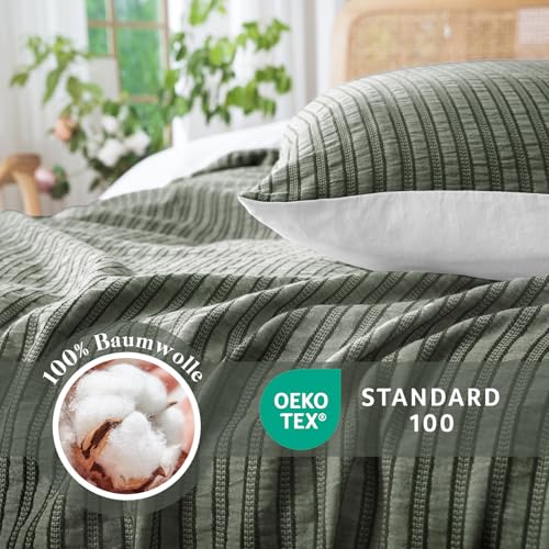 SOULFUL Bettwäsche 135x200 Baumwolle 4teilig Jacquard Oeko-TEX Oliv Grün – Ansicht 5