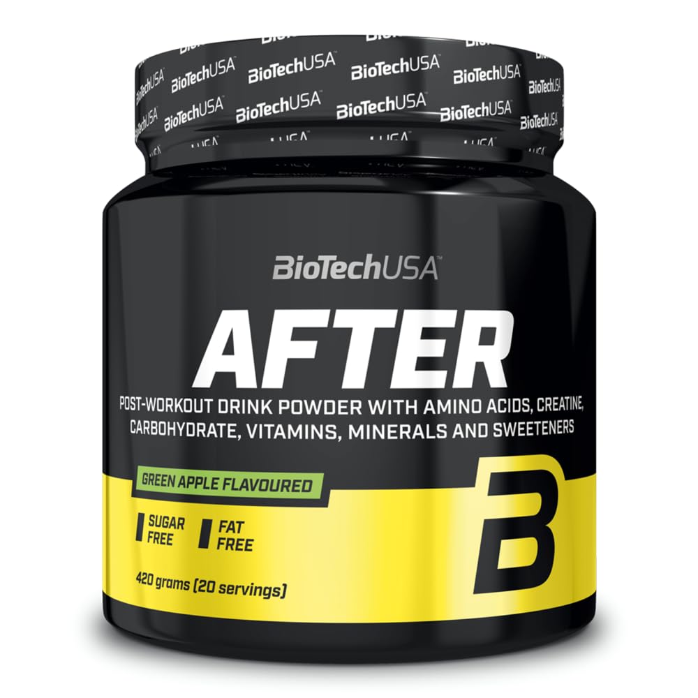 BioTechUSA After | Flavoured Post-Workout Drink Powder | with Amino Acids, Creatine, Vitamins, and Minerals | Sugar-Free | 420g | Green Apple