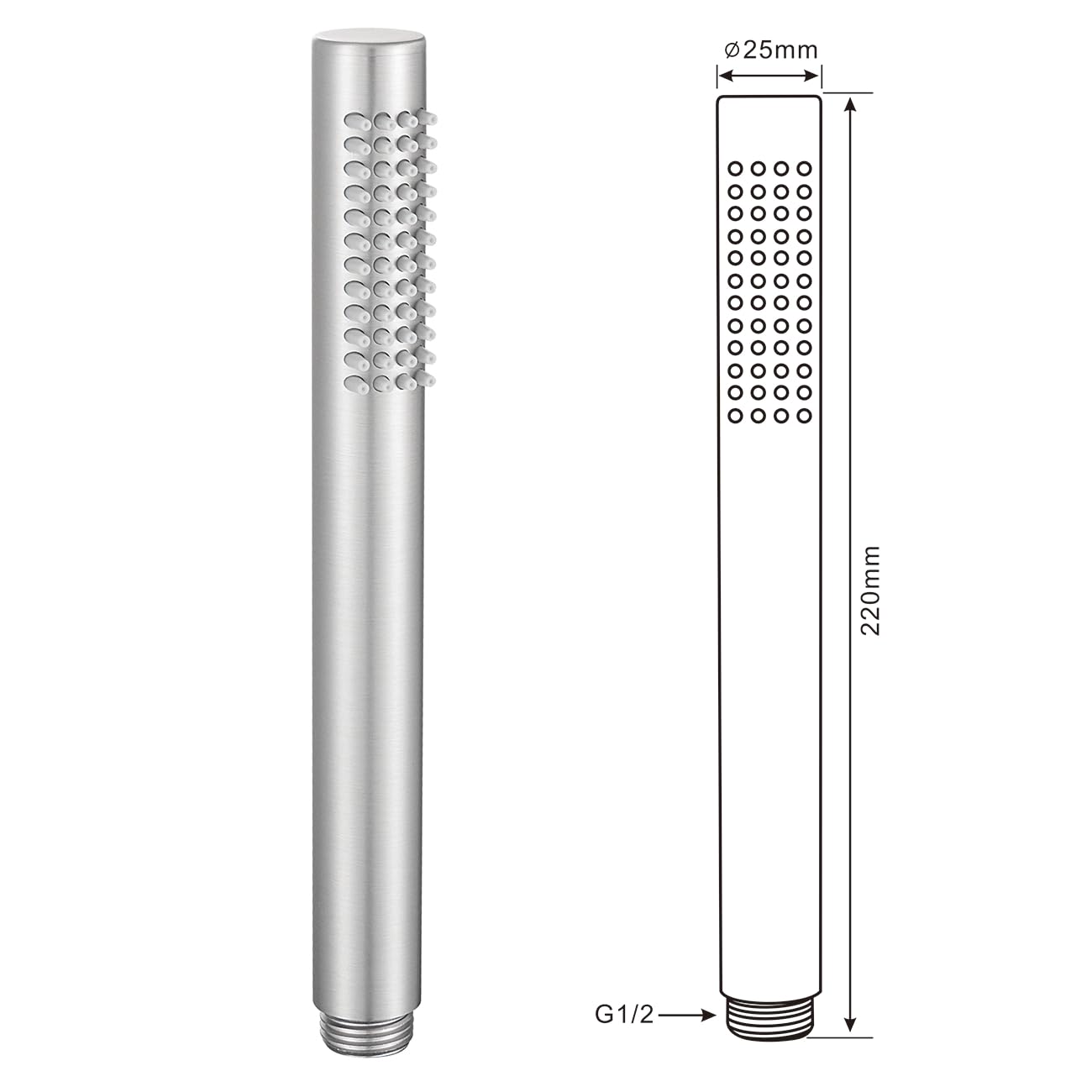 Muxios High Pressure Brass Round Handheld Shower Head Water Saving Shower Head with Easy Cleaning Rubber Nozzles Single Function Brushed Nickel Fnish Including Washer - Image 2