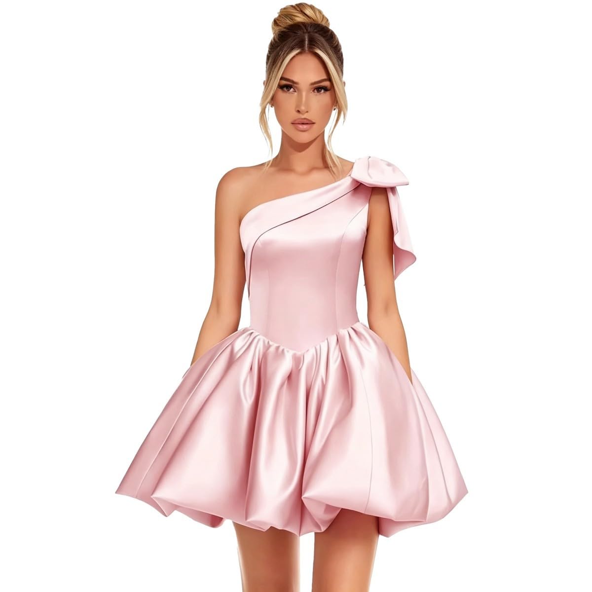 Vestido corto de satén con un hombro descubierto para mujer, vestido de fiesta de graduación | Satén, vestido de fiesta, vestidos de dama de honor