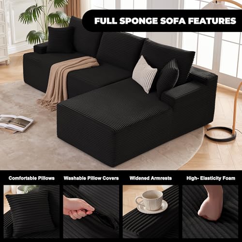 Image of Mangodan Cloud Sectional Sofa, Boneless Couch for Living Room, Modular Sectional Sofa with Deep Seat, Fluffy L-Shaped Comfy Couch with Right-Facing Chaise, No Assembly Required, Black