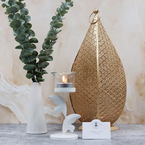 Image of Hosley White Leaves Decorative Tealight Holder (G66375)