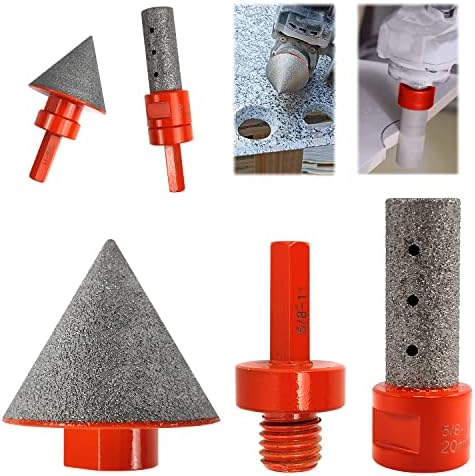 3PCS Diamond Beveling Chamfer Bits, for Existing Holes Enlarging, Trimming, Diamond Conical Grinder Bit Set Includes a 50 mm Tapered Reamer, a 20 mm Straight Cutter and a Conversion Head, Orange