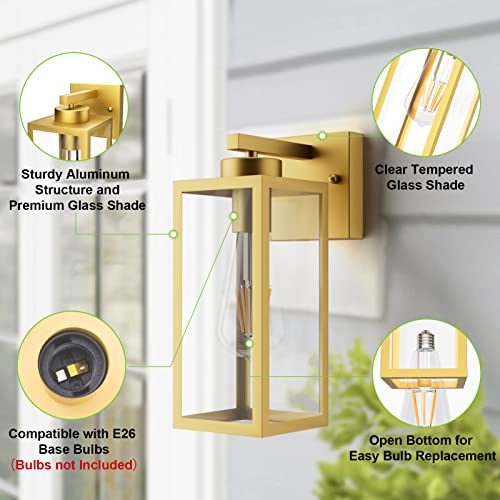 Tipace Outdoor Wall Lantern 2 Pack Gold Exterior Wall Sconce With Clear Glass Shade Wall Mount Lights For Entryway,Porch,Doorway(Bulb Not Included) #TOP2