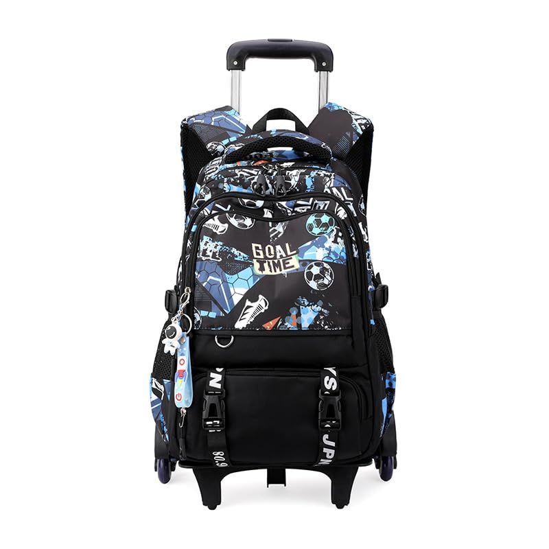 VIDOSCLA Mochila infantil com rodinhas de graffiti, mochila escolar com rodinhas, Bola de futebol A001#preta + verde - 6 rodas, 6 Wheels