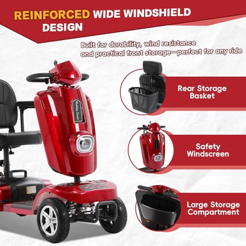 Image of Heavy Duty Mobility Scooter for Adults & Seniors, 500W Motor, 20 /30 Miles Long Range, 450 LBS Capacity, Removable Lithium Battery, 10 inch All-Terrain Tires, with Windshield & Suspension