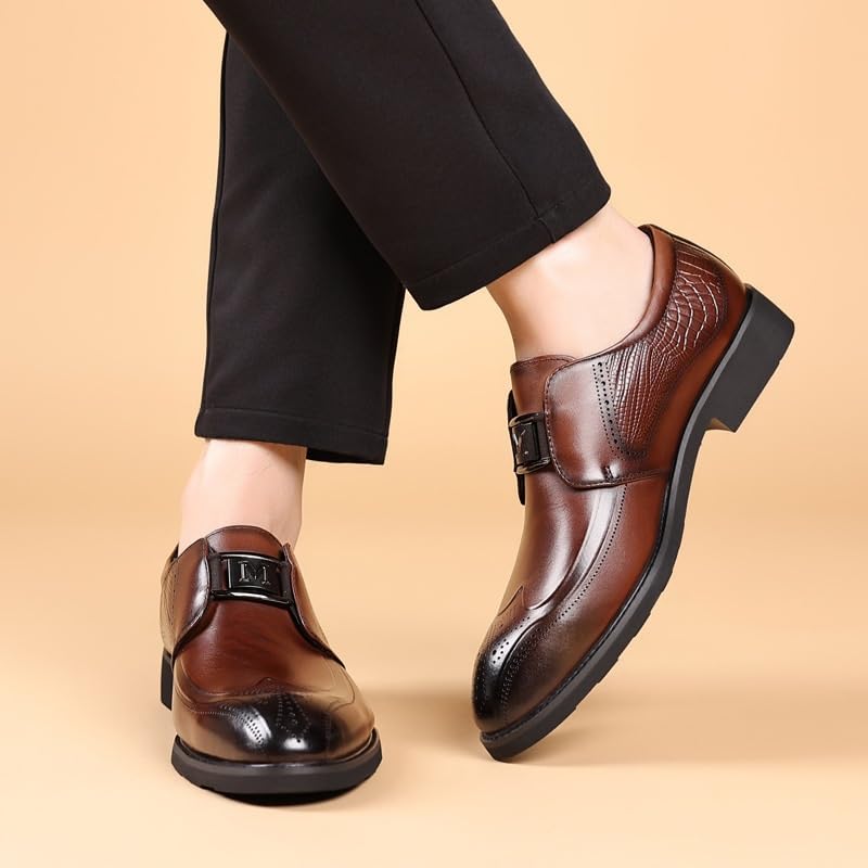 Men's Wingtip Dress Shoes Leather Lace Up Non Slip Business Derby Shoes for Men Fashion Classic Carved Leather Low Heels Dress Shoes3