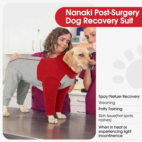Image of Nanaki Stretchy Dog Onesie for Surgery Female Dog Recovery Suit Male 4-Legs | Dog Surgery Suits for Spay Neuter,Abdominal Wound Cover,Protect Skin,Cone Alternatives,Anti-licking,Full Coverage Protection