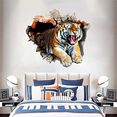 Breaking Through The Wall Tiger Wall Sticker Lifelike 3D Realistic Fierce Tiger Decoration Peel And Stick Wall Art Sticker Kids Nursery Baby Bedroom Living Room Playroom Home Decor (Yellow 1) (3) #TOP5