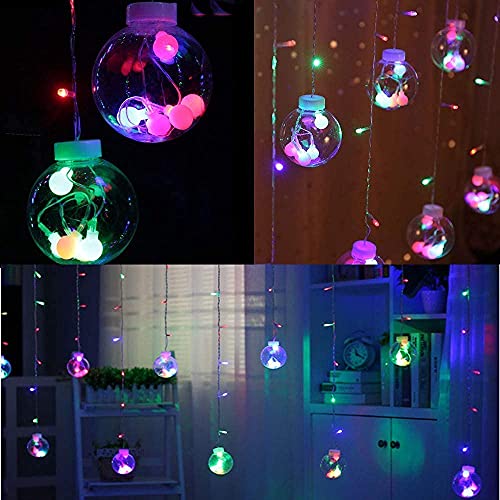 Image of Wish Ball Curtain LED Diwali Lights 3 Meter Ball Curtain String Lights Window Curtain Led Lights for Decoration with 8 Flashing Mode for Festival Home (6+6 Light, Multicolor)