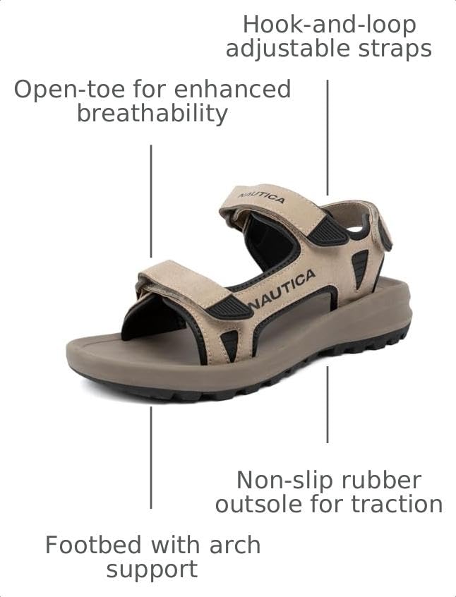 Image of Nautica Men's Athletic Sport Sandals - Adjustable Strap, Comfortable Open-Toe Hiking & Walking Sandals with Cushioned Sole