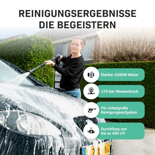VONROC Hochdruckreiniger 170bar - Fassadenreiniger für mittelschwere Reinigungsarbeiten [2200W...