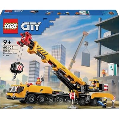 LEGO City La Grue de Chantier Mobile Jaune - Set de Construction - Cadeau Créatif pour Garçons et Filles dès 9 Ans - Flèche Télescopique et 4 Minifigurines d’Ouvriers pour Le Jeu de Rôle 60409