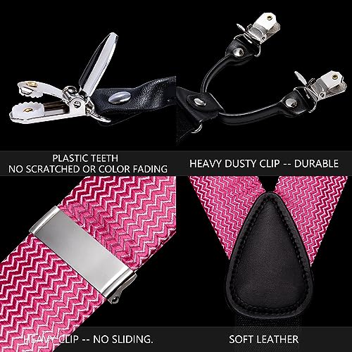 Image of YOHOWA Men Suspenders 6 Clips Strength Adjustable Y Braces Pre-Tied Bow Tie Set Formal Wedding Party