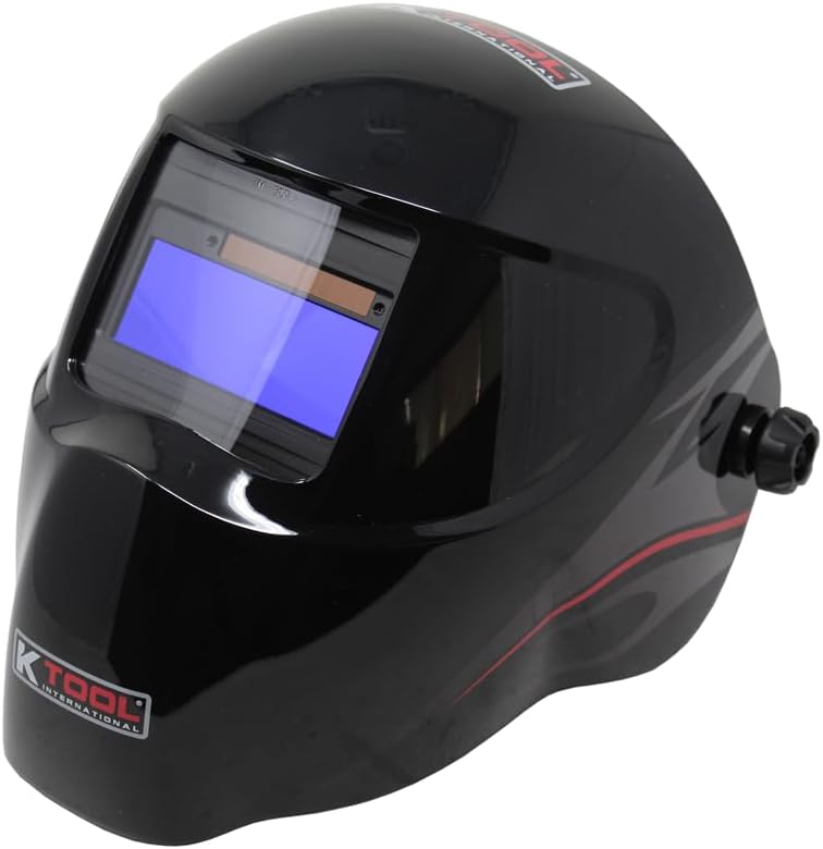 K Tool International 70044 Auto Darkening Welding Helmet for Garages, Repair Shops, and DIY, 3.62" x 1.36" Viewing Area, Adjustable Shade, (2) Arc Sensors, Fully Automatic, CR1025 Batteries, Black