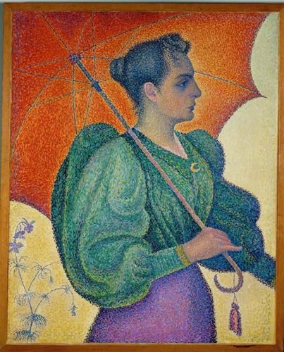La femme au parapluie de Paul Signac tableau moderne contre les murs vides de bureau
